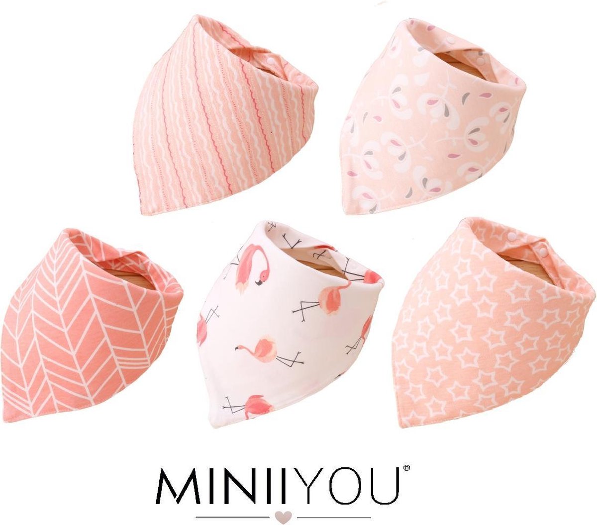 MINIIYOU Bandana Kwijlslabbetjes - Roze gebloemd - 5 Stuks - 2-laags Katoen - Puntslabbetjes