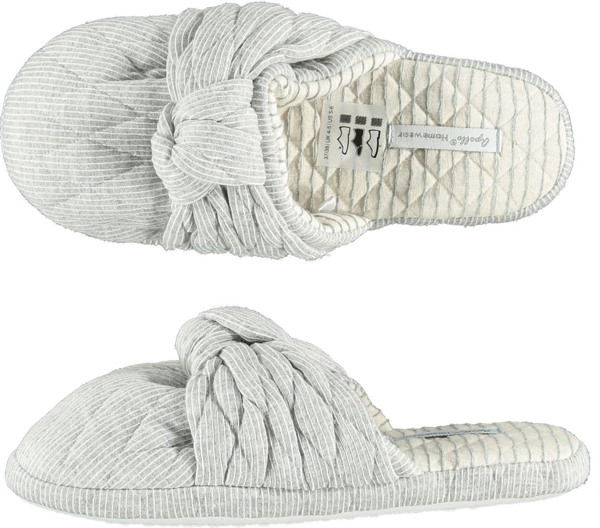 Sloffen - Pantoffels dames - Pantoffels - Sloffen dames - Instap sloffen - Gestreept - Licht grijs - Maat 37/38