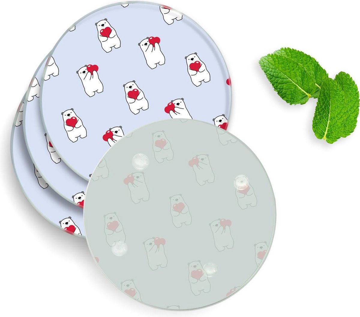 4 Luxe Glazen Onderzetters - Design Lovely Bears - Rond