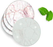 4 Luxe Glazen Onderzetters - Design White Pink Marble - Rond