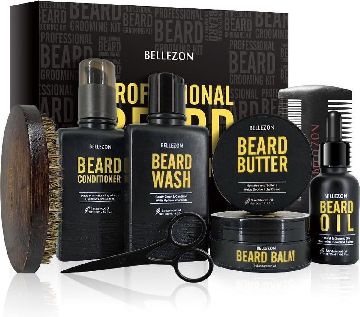 Baardverzorging set - Baardolie - Baardgroei kit - Baardgroei - Baardkam - Cadeau man - Mileuvriendelijk - Frisse geur - 8 stuks