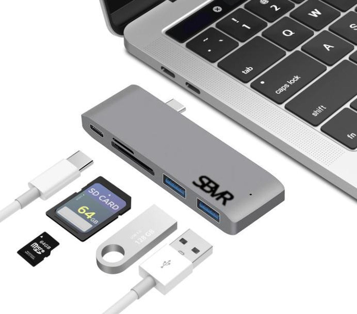 SBVR 5 IN 1 USB Type C Hub met USB-C Power - 2x USB 3.0 / 1x USB type-c / 1x SD / 1x micro - SD Space Grey