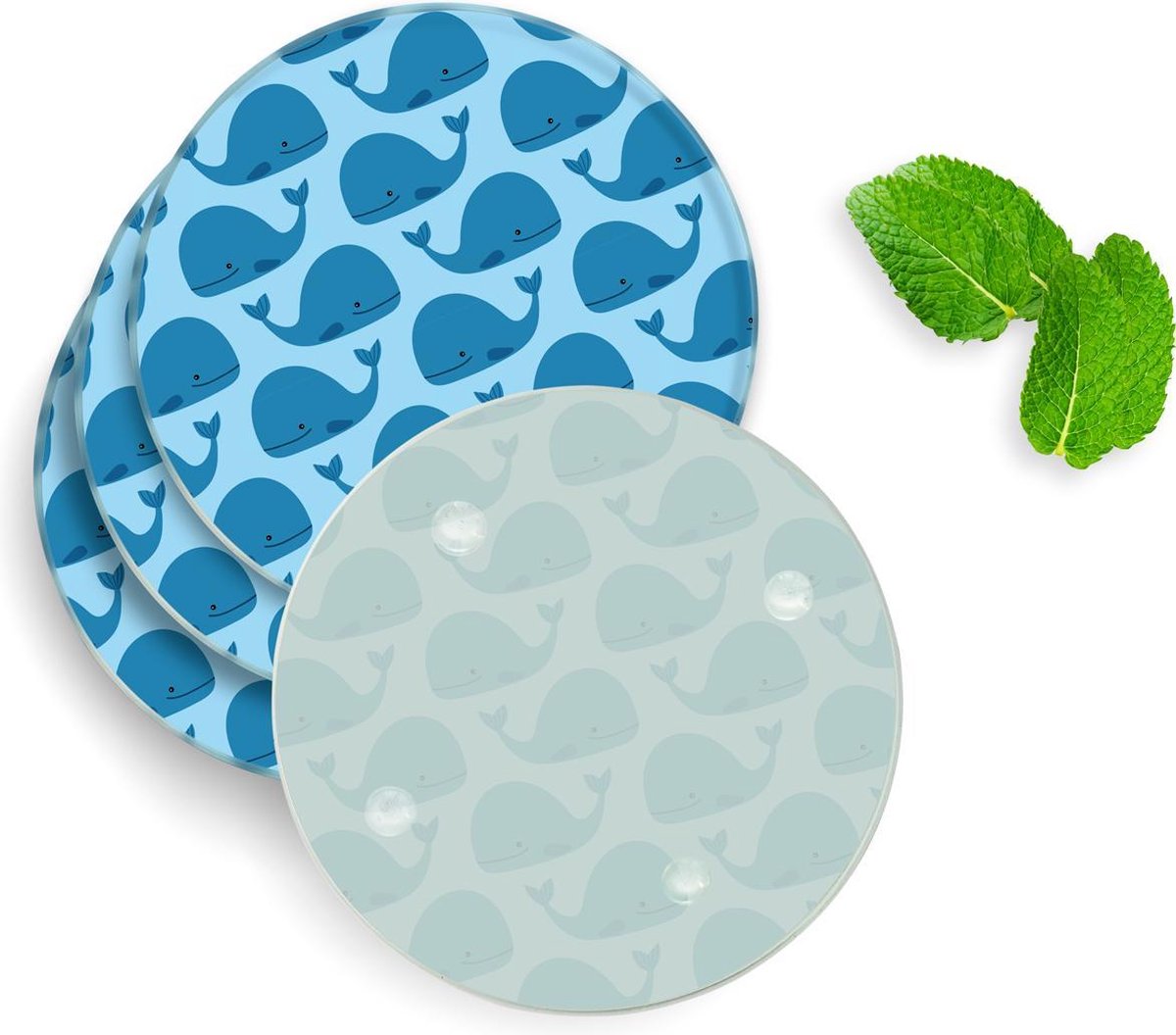 4 Luxe Glazen Onderzetters - Design Whales - Rond