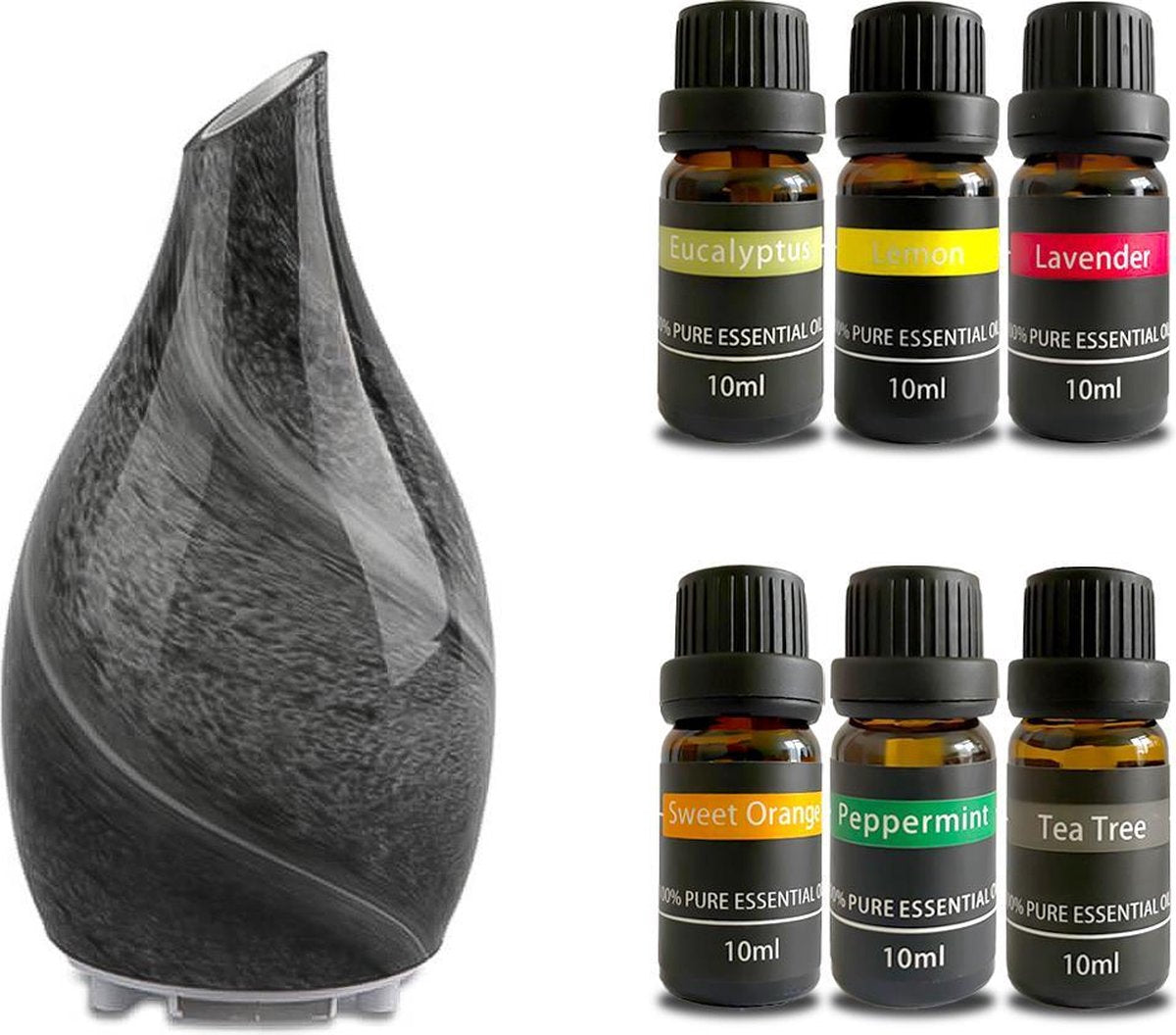 Flavorett Glazen Aroma diffuser - Incl.  6 Etherische Olie – Luchtbevochtiger – Geurverspreiders