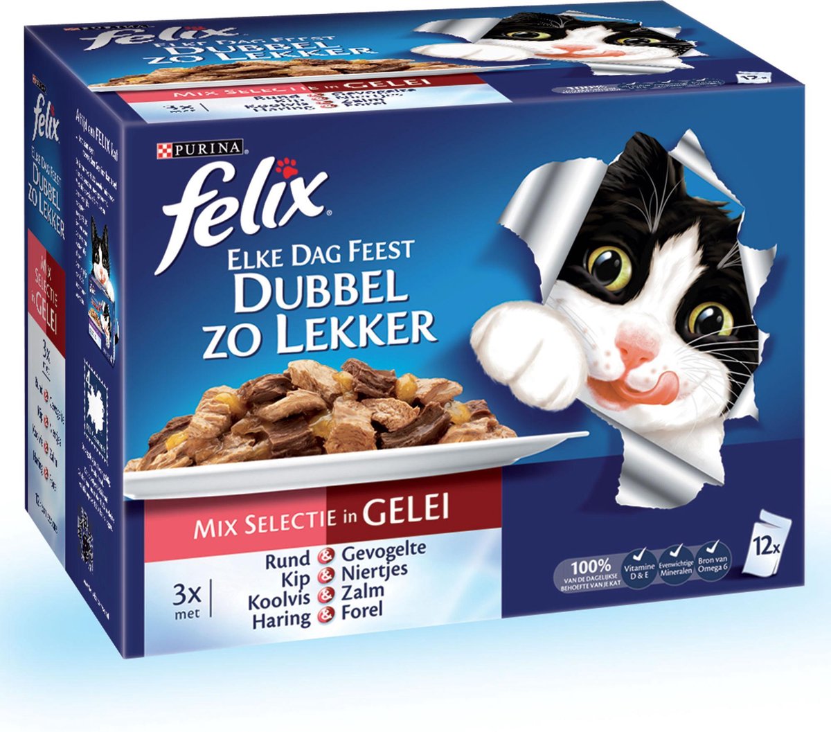 FELIX Dubbel Zo Lekker - Vlees en Vis - Kattenvoer - 12 x 100 g
