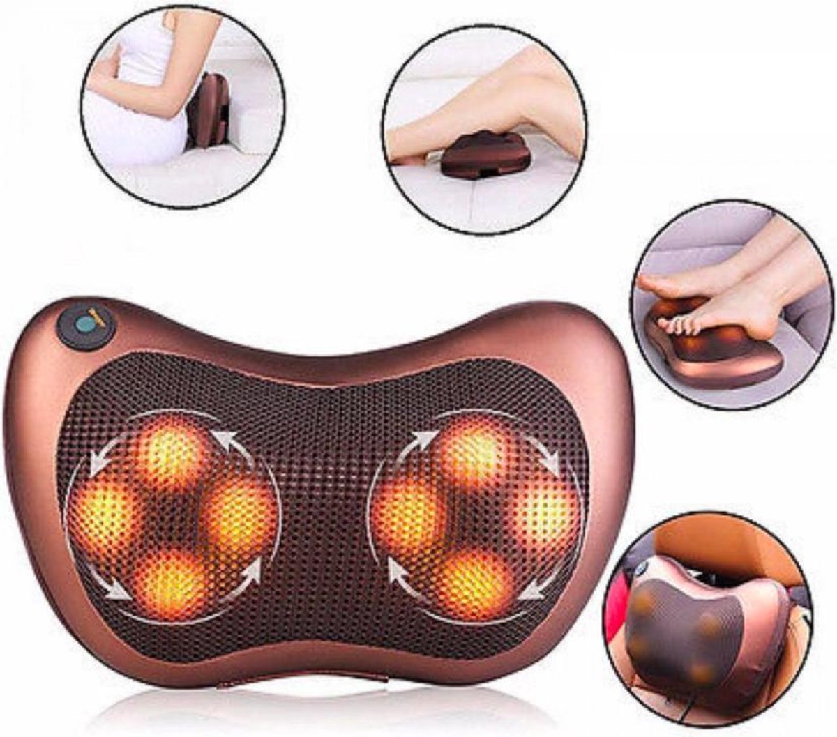 Massagekussen met 4 roterende massageballen en warmtefunctie incl. autolader - Voor nek