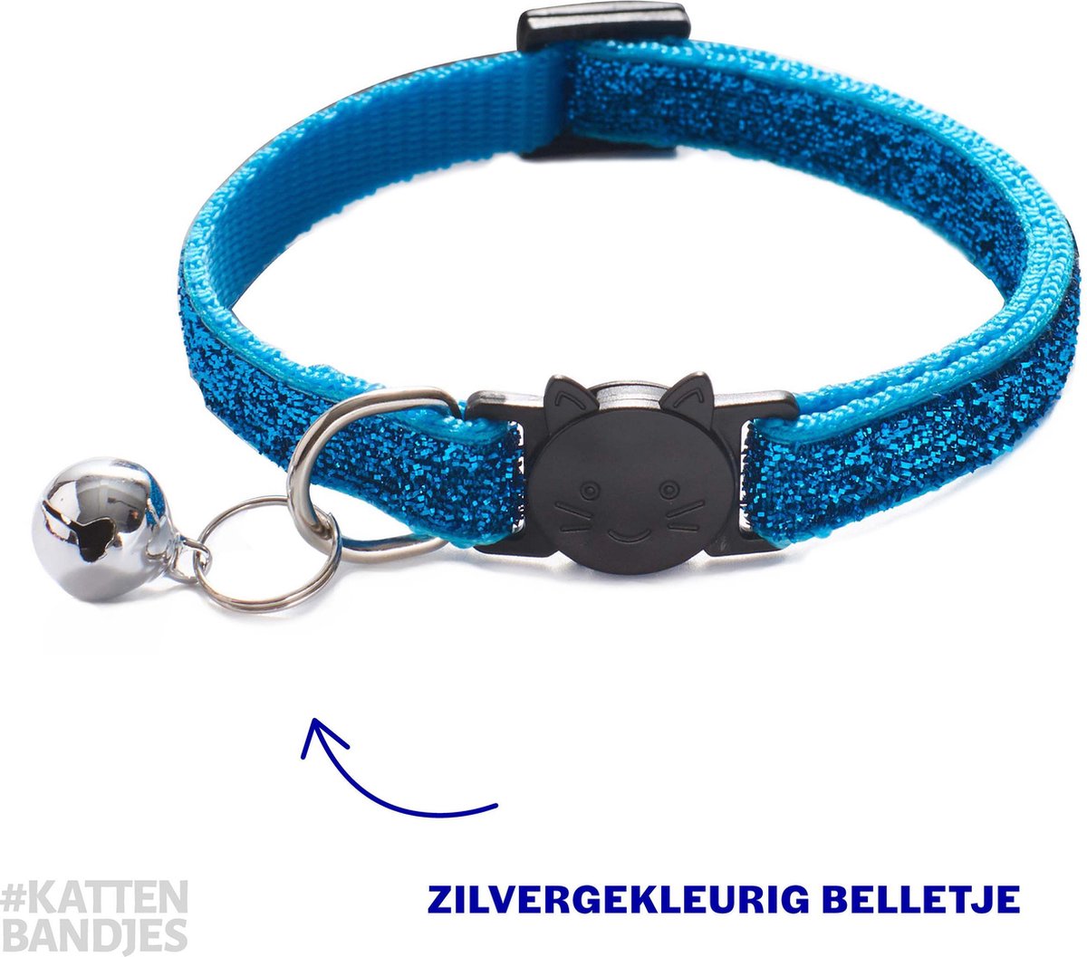 Halsband kat | Kattenband | Kattenhalsband | Kattenbandje glitter blauw | Kattenhalsbandjes met veiligheidssluiting en belletje