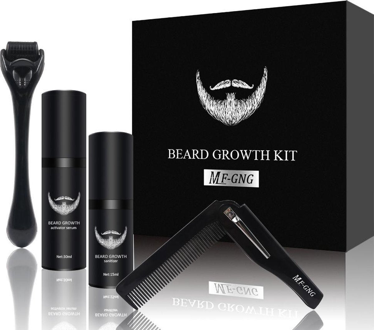 Baardverzorgingset | Baardgroei kit | Dermaroller (Baardroller) + desinfectie spray + Baardgroei olie + Baardkam | Baardverzorging set| Baard verzorging set