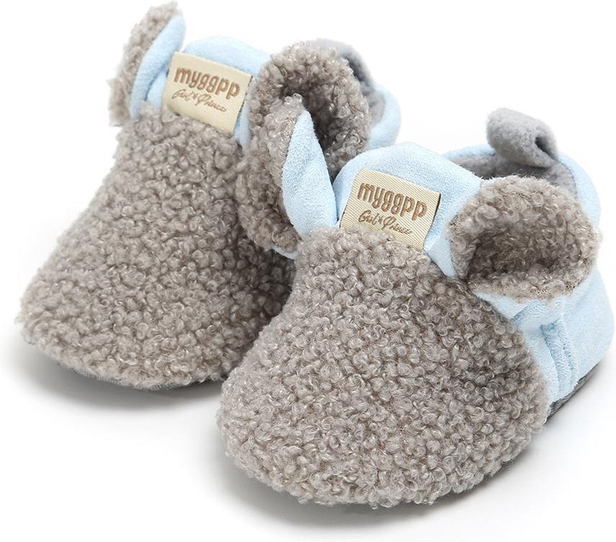 Schattige en warme Myggpp baby slofjes met anti slip zool blauw/grijs 6-12 mnd/12 cm