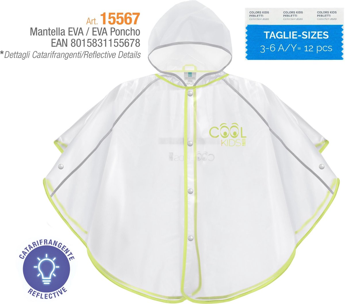 Perletti Regenponcho Cool Kids 98-104 Junior Transparant/groen