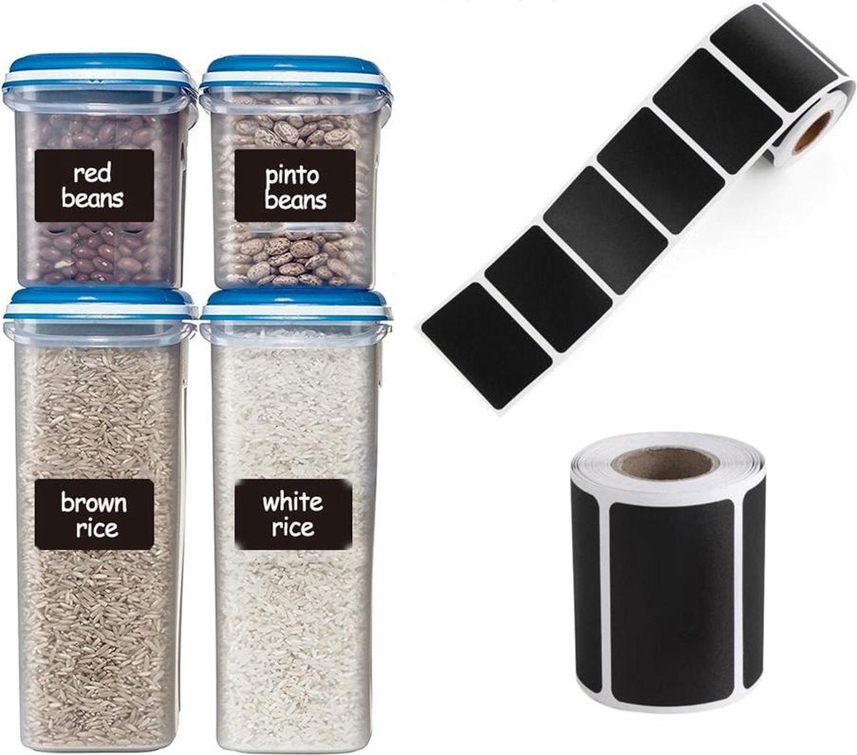 50 st Rechthoekige naamtags met witte stift | Zwarte stickers
