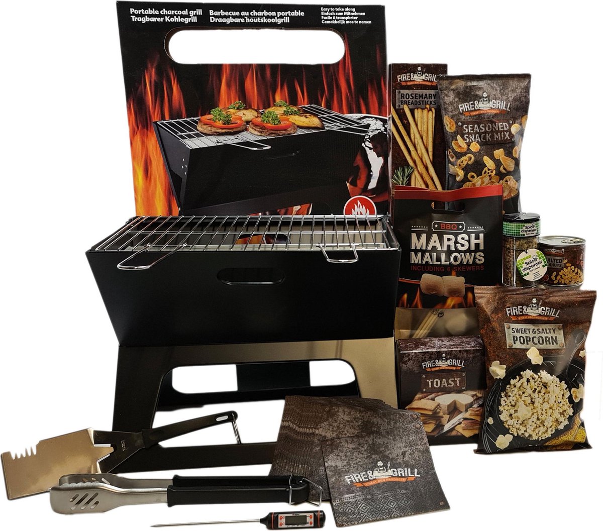 Cadeaupakket - geschenkset - BBQ time XL - inclusief barbecue - bbq gereedschap - food artikelen