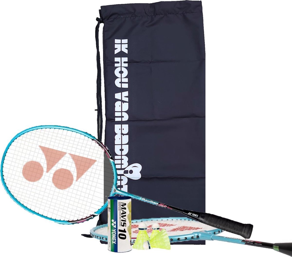 Badmintonset Yonex Junior | Kinder Badmintonset | 2 Muscle Power 2jr | 3 shuttles Mavis 10 en draagtas