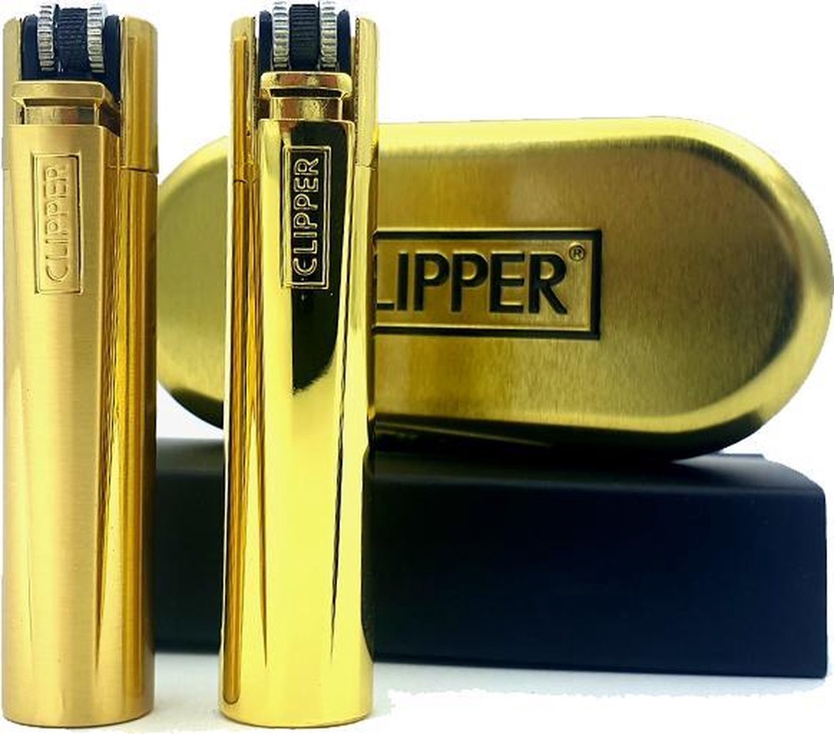 Clipper Aansteker Classic Large Metal / Metalen Goud / Gold Mat en Glazend (2 Stuks)