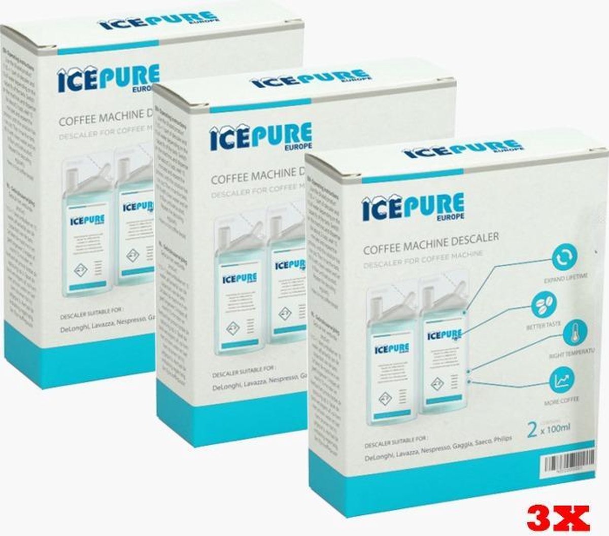 3X Delonghi DLSC200 / DLSC003 / 5513296011 van Icepure De'Longhi EcoDecalk - Mini Ontkalker - 6x 100ML