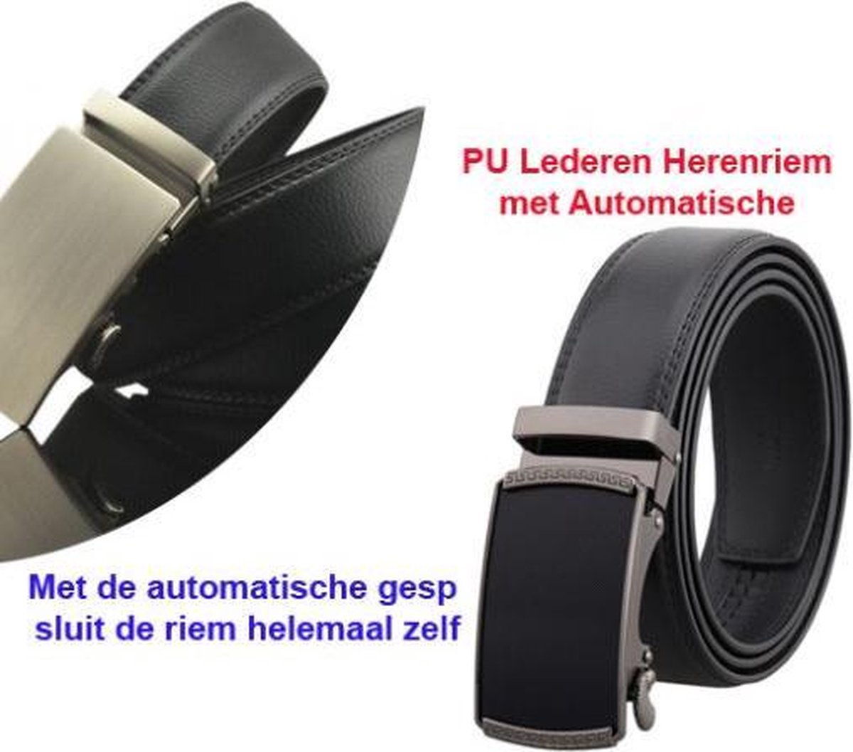 2-Stuks PU Lederen Herenriem met  Zilveren en Zwarte Automatische Gesp