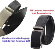 2-Stuks PU Lederen Herenriem met  Zilveren en Zwarte Automatische Gesp