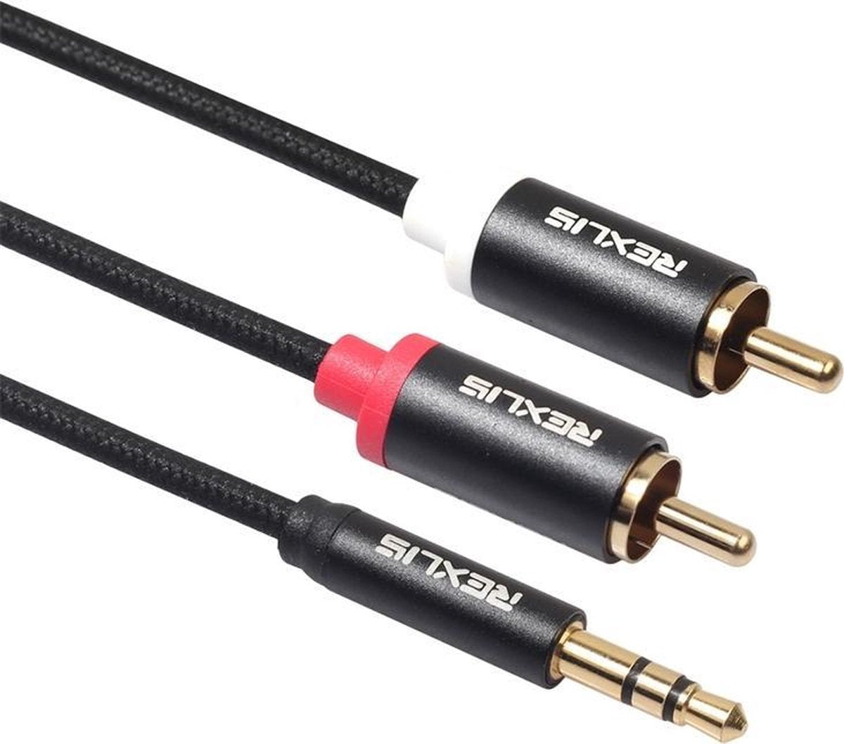 3.5MM Aux naar Dual RCA | Gold Plated | 50CM | Premium Kwaliteit| Geweven
