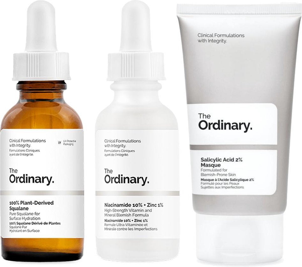 3 STUKS - The ordinary  blemish & acne-prone regimen | Niacinamide 10% + Zinc 1% High Strength Vitamin and Mineral | Salicylic Acid 2% Masque | 100% Plant-Derived Squalane | Routine tegen verkleuringen en pigmentvlekjes | Anti-Acne
