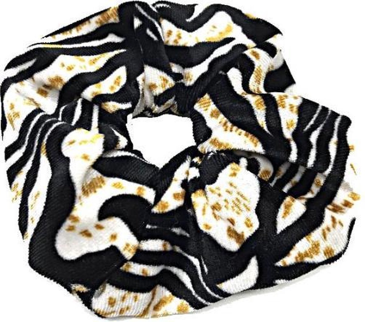 Scrunchie haarelastiek velvet zebra beige oker zwart
