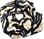 Scrunchie haarelastiek velvet zebra beige oker zwart