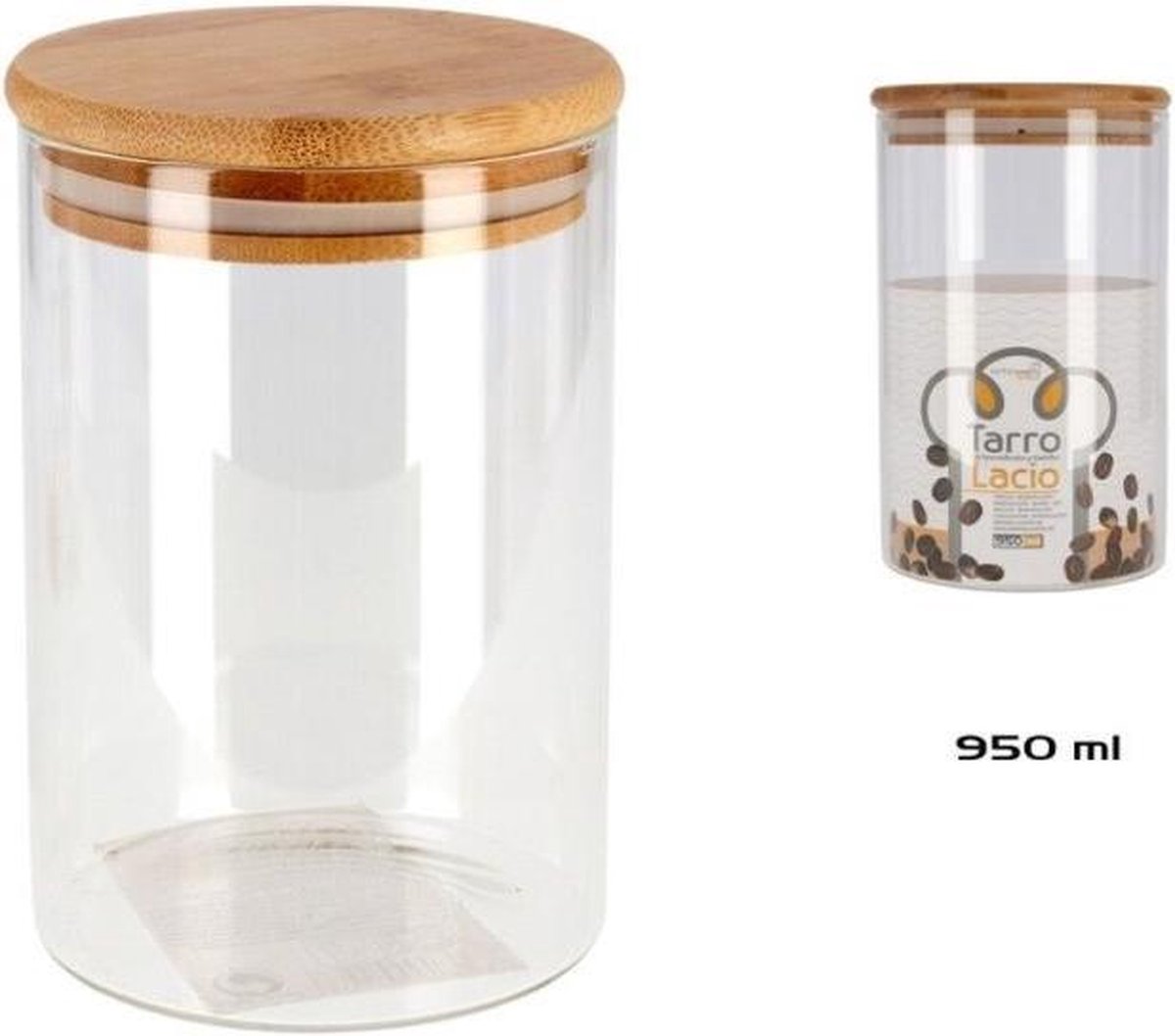 Tarro voorraadbus van borosilicaat glas met bamboe deksel 950mL