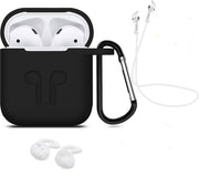 3 in 1 set! Hoesje voor Airpods siliconen case cover beschermhoes + strap + earhoox - zwart