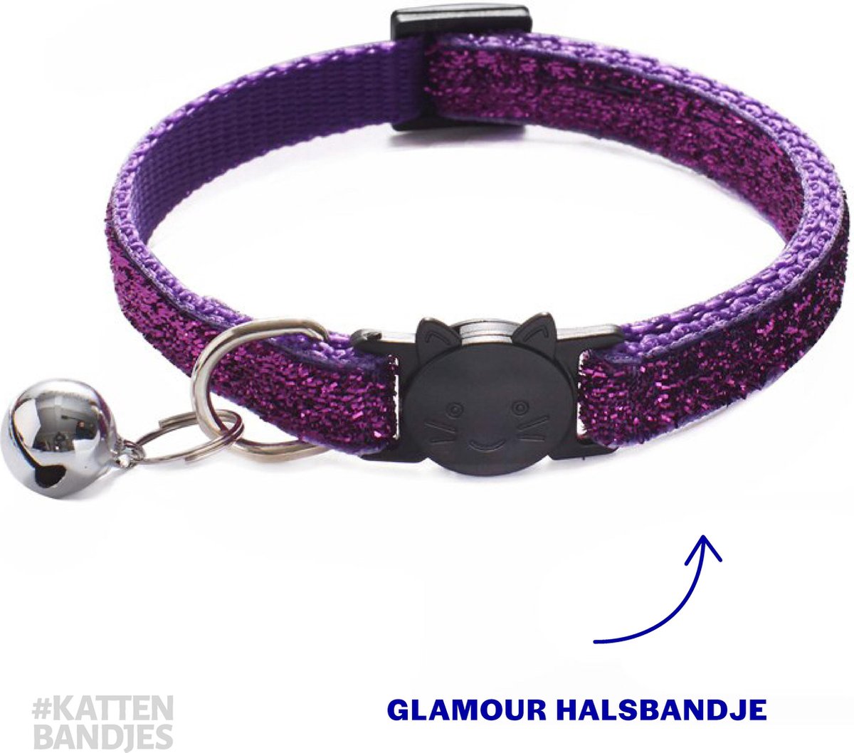 Halsband kat | Kattenhalsbandje glitter paars| Kitten | Kattenhalsband met veiligheidssluiting en belletje