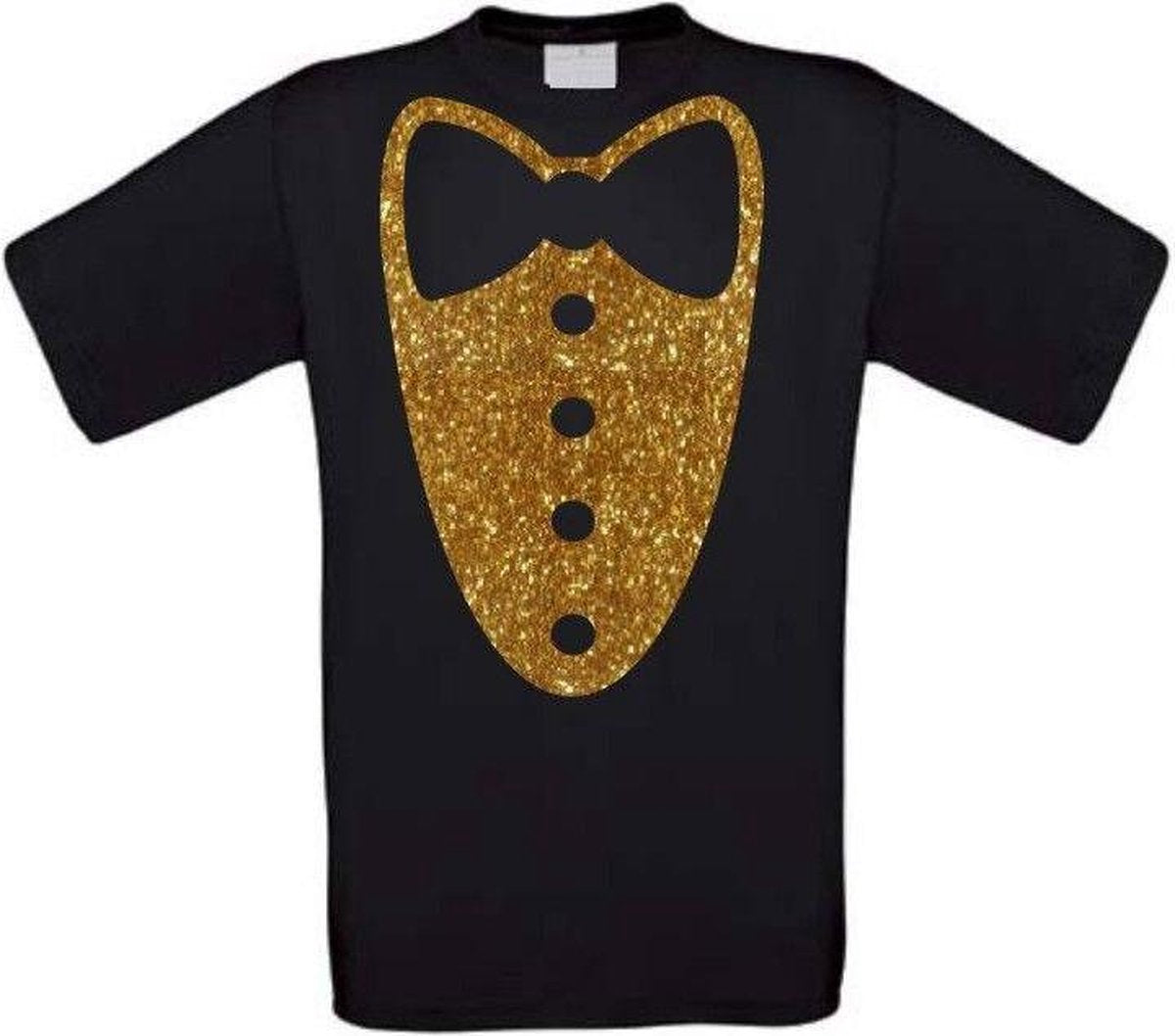 Smoking T-shirt glitter goud maat M zwart
