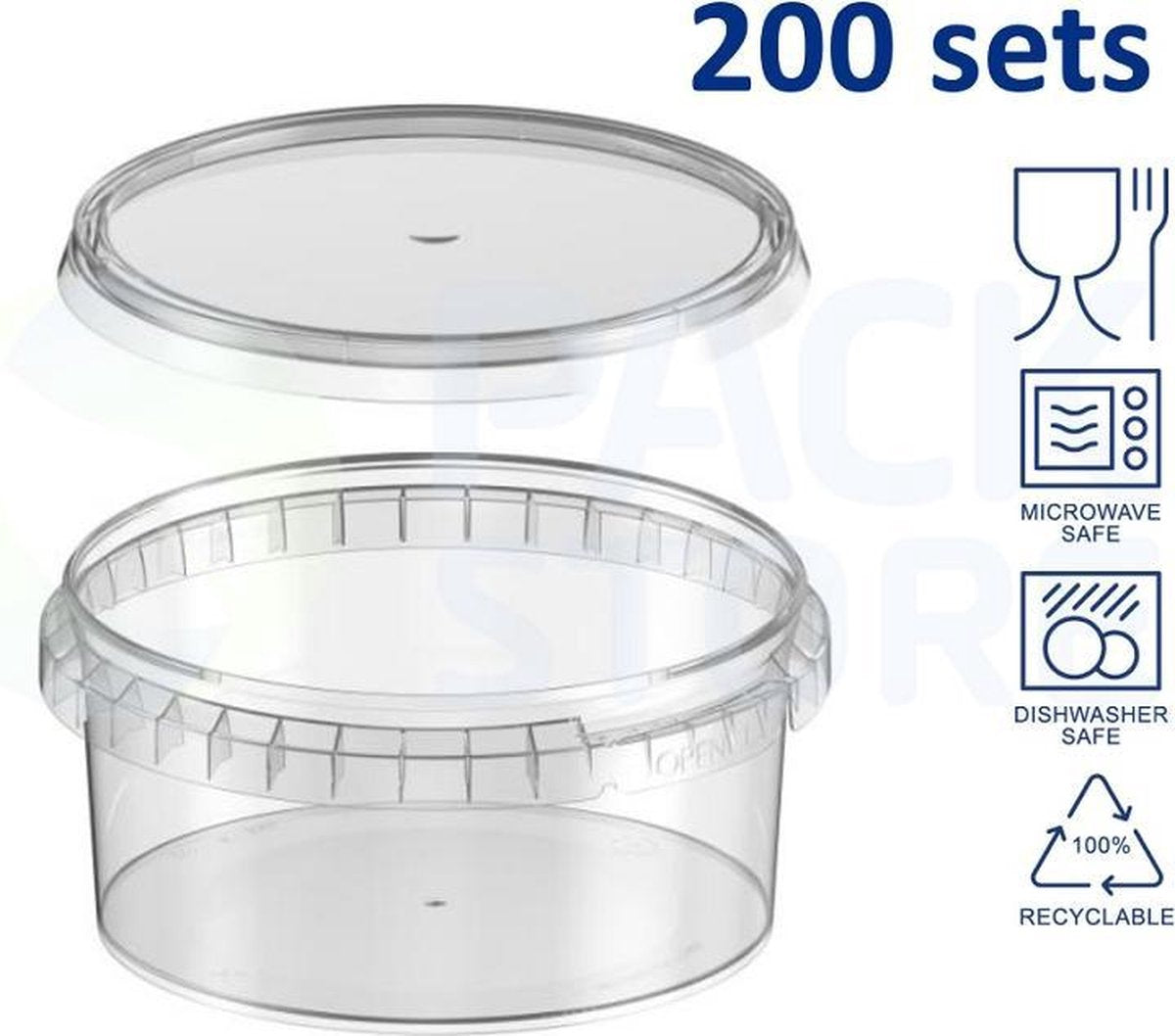 200 x  Ronde plastic bakjes met deksel (ø118mm) - Inhoud 350 ml - Transparant - Geschikt voor diepvries