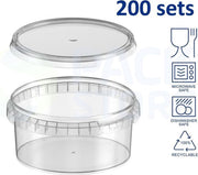 200 x  Ronde plastic bakjes met deksel (ø118mm) - Inhoud 350 ml - Transparant - Geschikt voor diepvries