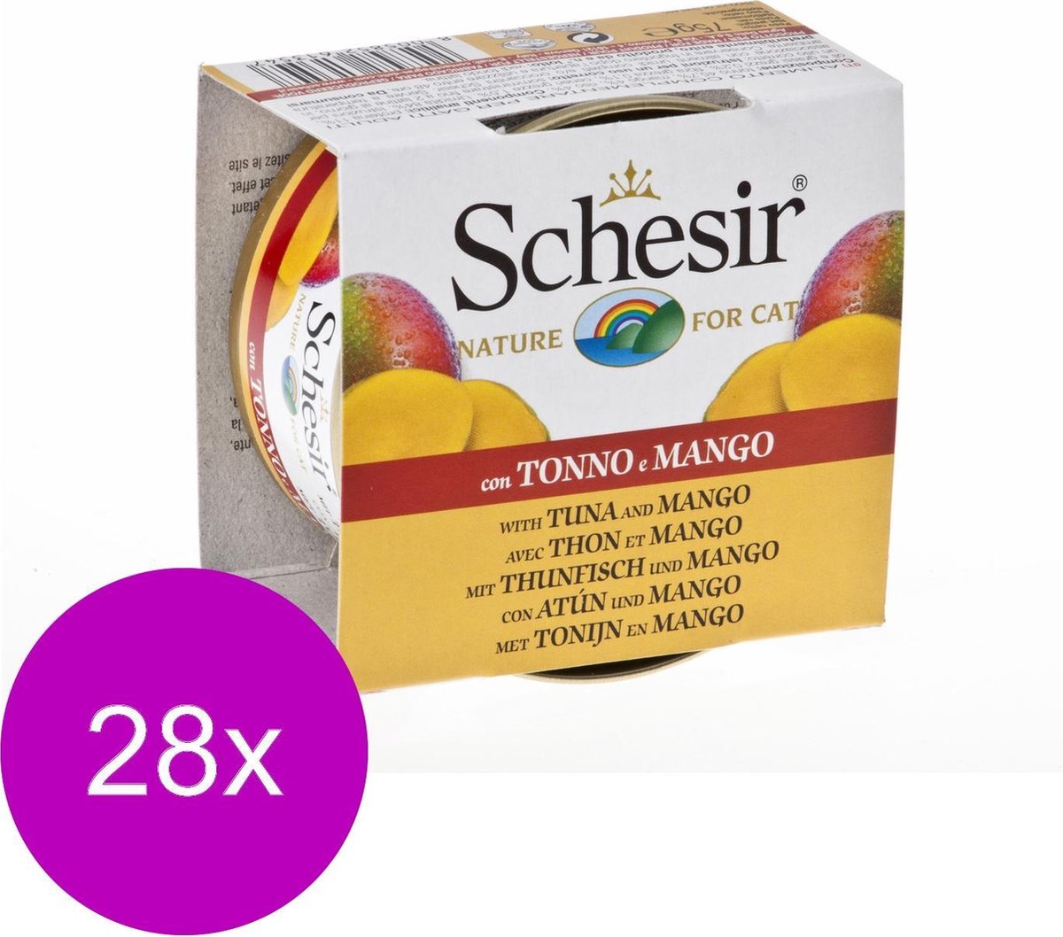 Schesir Kat Blik Gelei 75 g - Kattenvoer - 28 x Tonijn&Mango