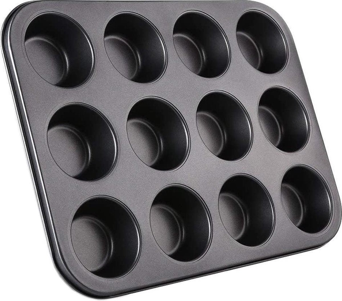 Doodadeals® Muffin Bakvorm Metaal – Muffin Bakblik – Muffin Bakplaat – Cupcake Bakvorm Metaal – Cupcake Vormpjes – Pastei Bakvorm - 12 Vormpjes – Zwart