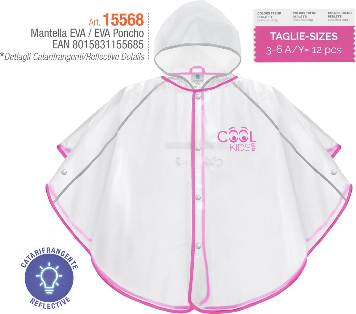 Perletti Regenponcho Cool Kids Junior Transparant/roze Maat 98-104