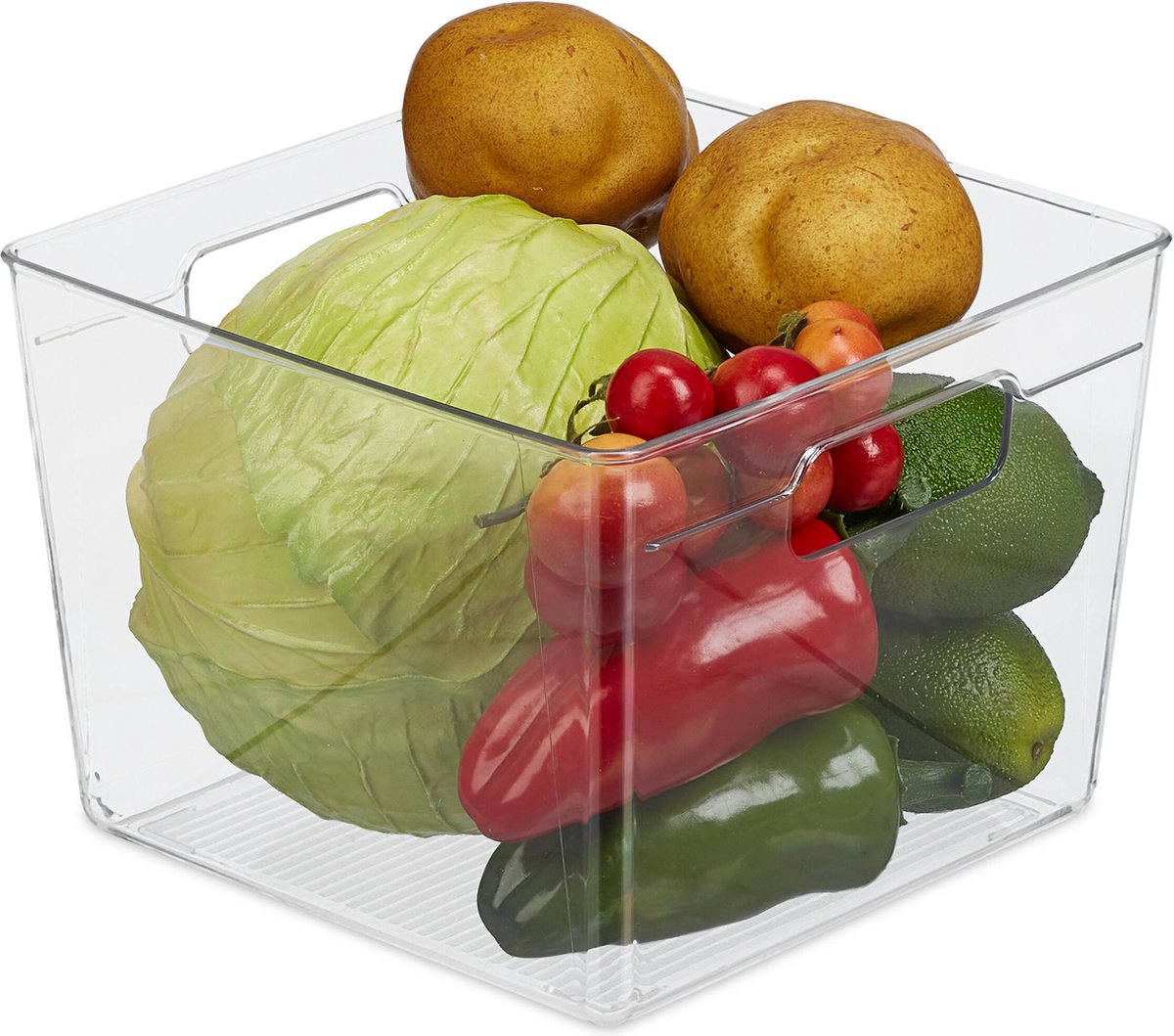 relaxdays Koelkast organizer - koelkast bakje - groentebak - met handgrepen - transparant