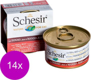 Schesir Kat Blik Gekookte Vis Tonijn/Rund/Rijst - Kattenvoer - 14 x 85 g