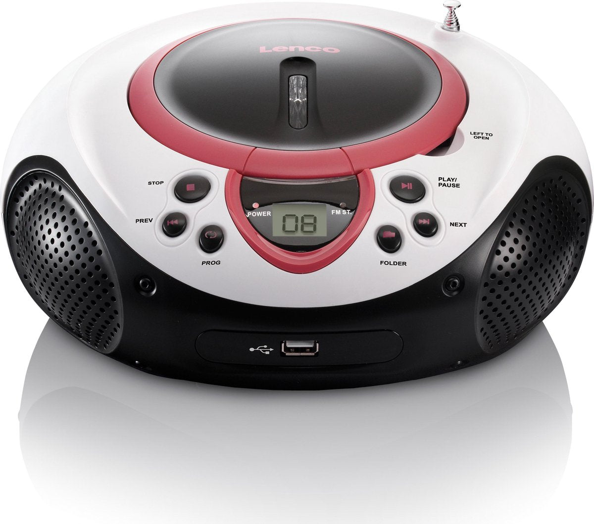 Lenco SCD-38 USB Pink - Draagbare radio CD-speler met USB aansluiting - Wit/Roze