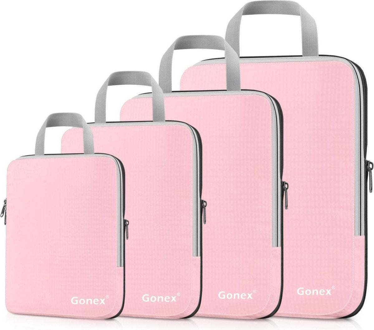HN® set van 4 opbergboxen - Roze - Inklapbare organizer in verschillende groottes - Kledingorganizer van stevig materiaal - Kledingtas met handvat - Kofferorganizer