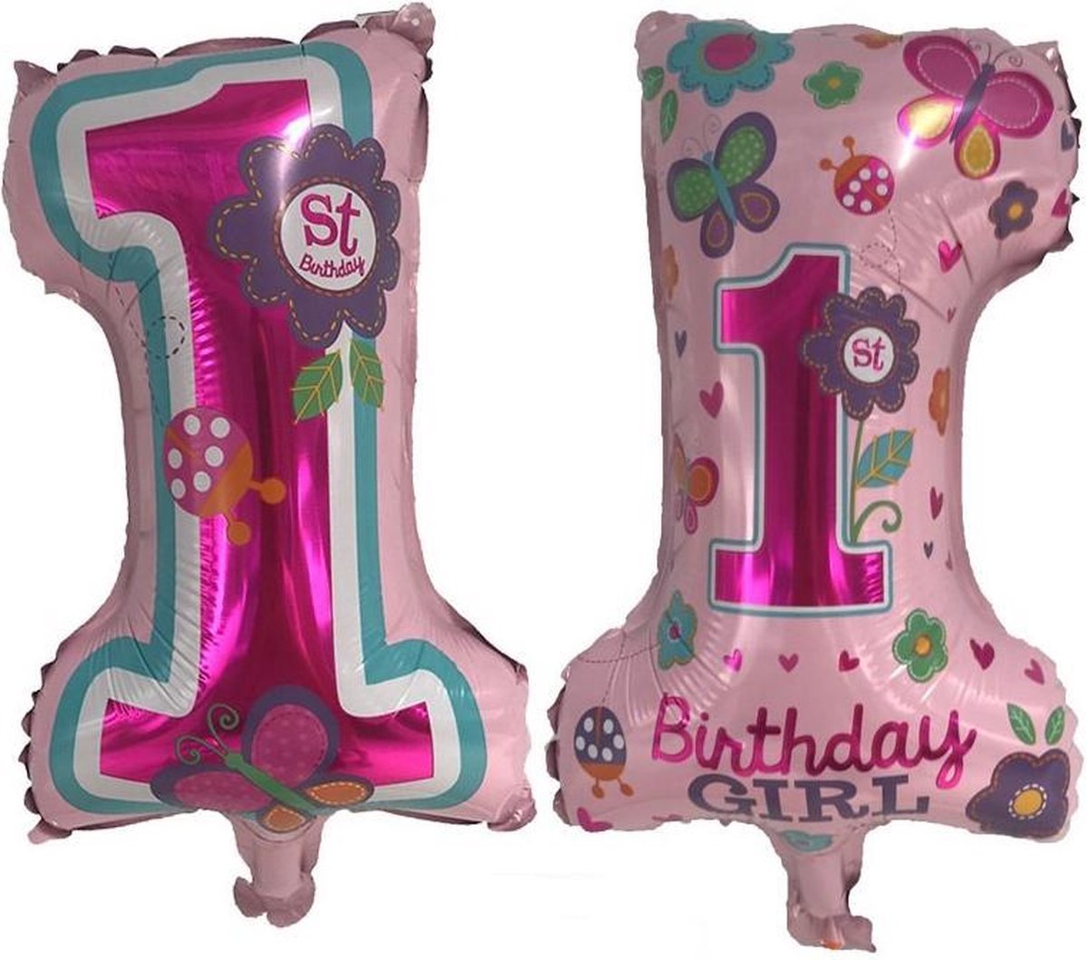 Folieballon Cijfer 1 cartoon roze 45x23 cm