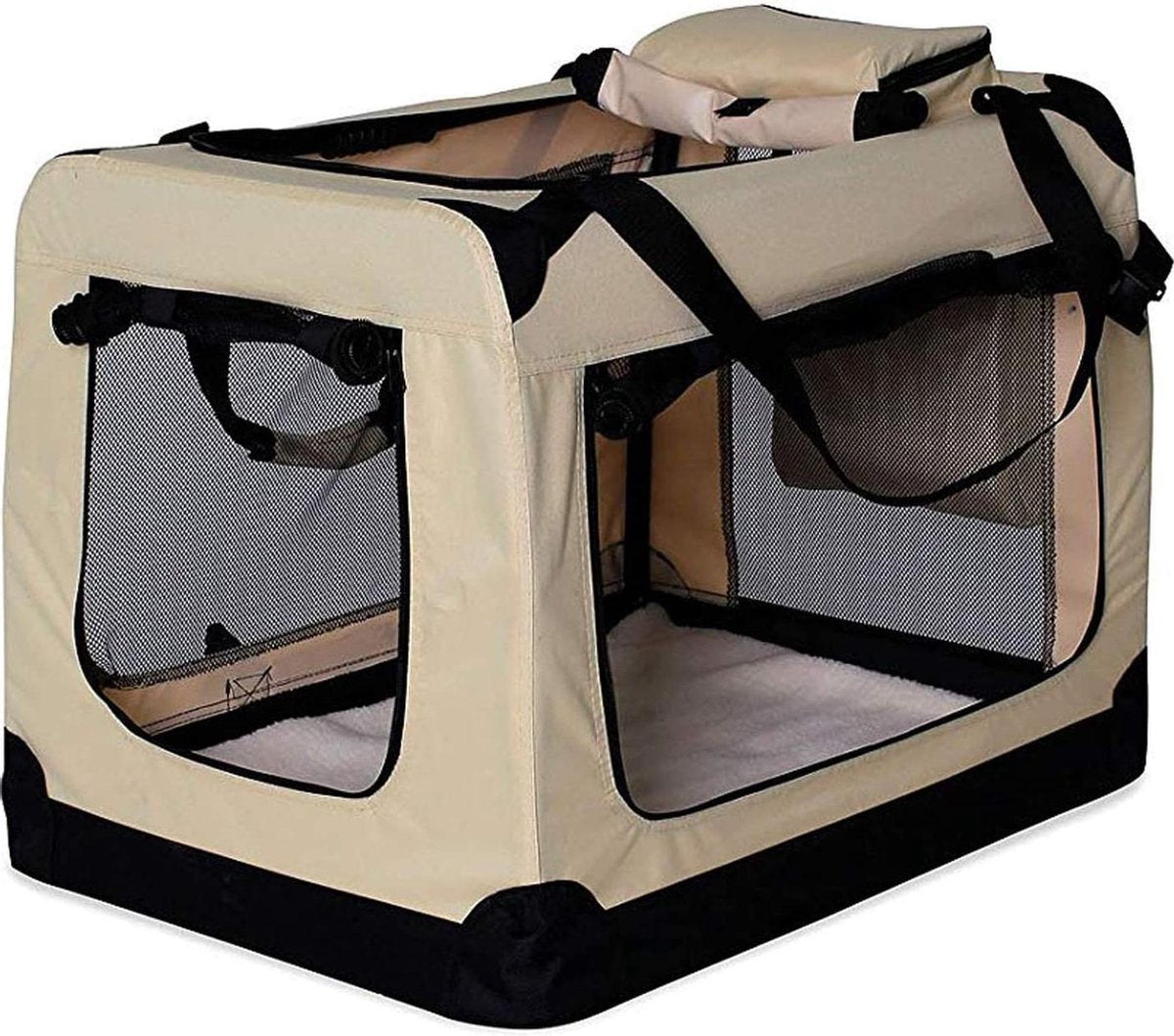 Rexa ® Opvouwbare hondentas voor transport | (XXL) 90x61x65 cm Beige | Inclusief schouderriem | Honden reistas | Dieren transporttas