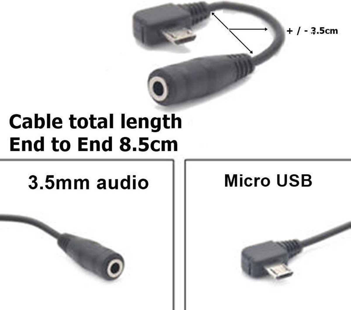 Micro USB Male naar Audio 3.5mm Female kabel adapter - Zwart