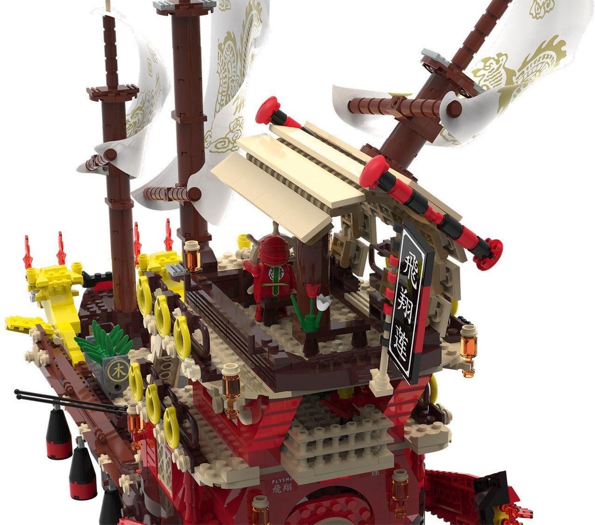 Piratenschip Bouwset - 2176 Bouwstenen - Inclus. Speedbot - Replica Lego - 7 figuren - Drakenvleugels - Gevangeniskooi