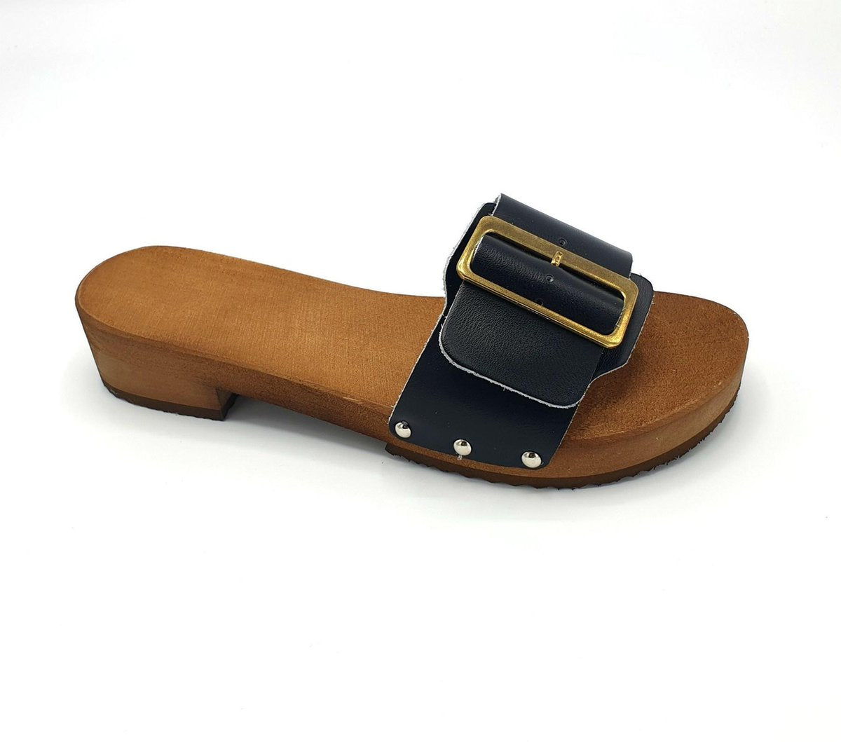 Houten sandalen zwart met gesp - DINA sandalen - 42