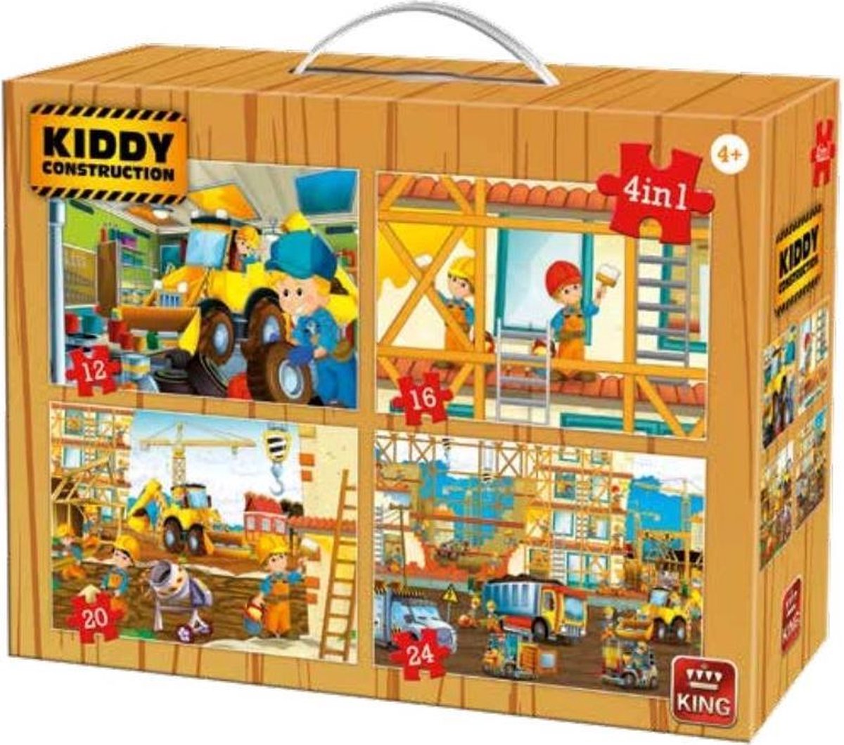 Bouwvakkers 4-in-1 Puzzel - Vier Kinderpuzzels in een Koffertje - King