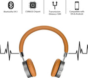 Lovnix Orinsong T23 - Draadloze Bluetooth On-Ear Koptelefoon van Aluminium - Premium Headset met Microfoon - Bruin/Zilver