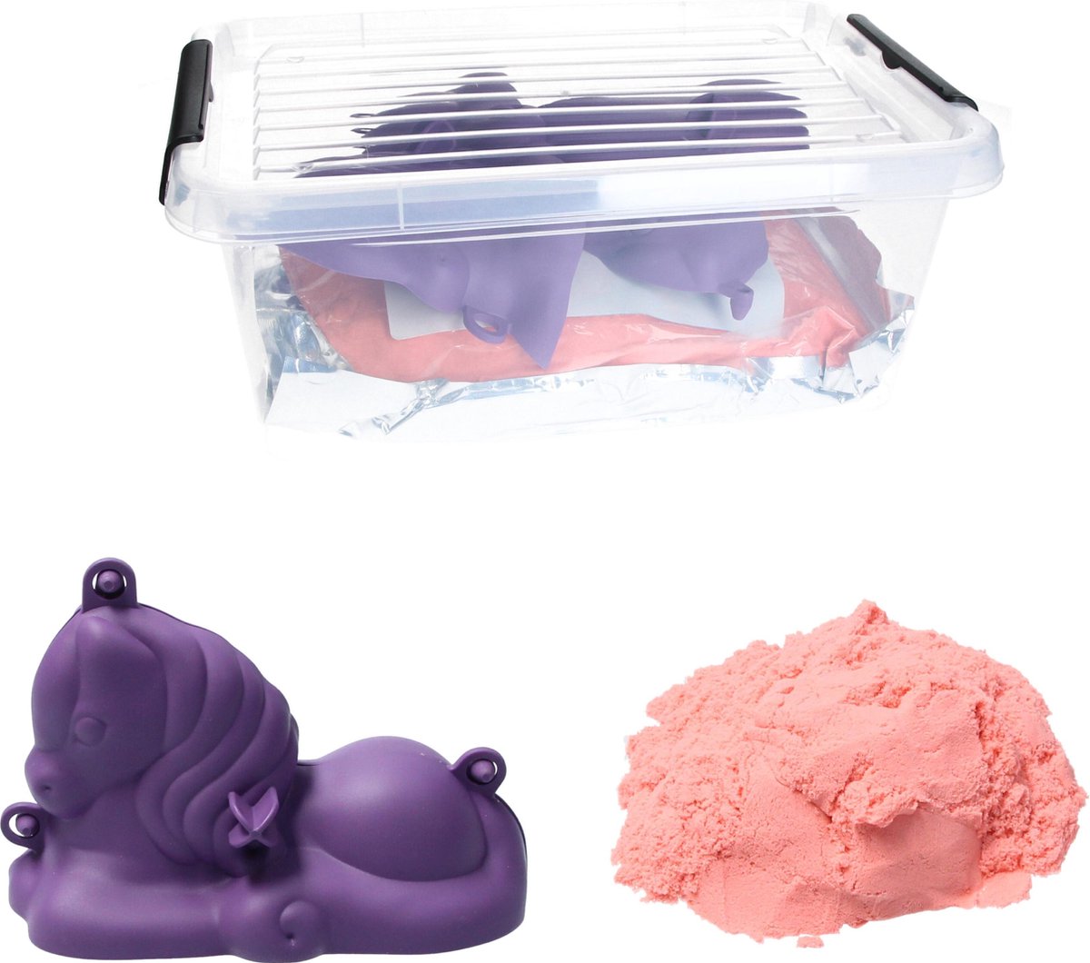 Banzaa Moving Sand Speelzand Roze 2.5 KG Modelleer Zand in Bak + Mal Paard