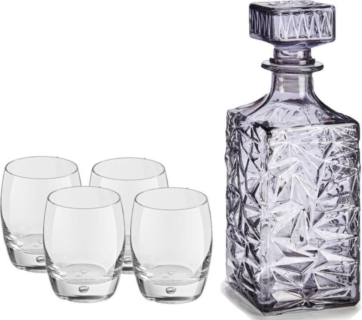 Glazen whisky karaf antraciet van 1 liter met 4x stuks glazen van 360 ml