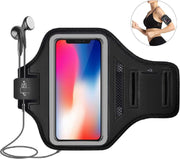 Hardloop Armband (ZWART) - universeel - voor o.a. iPhone 12/ 12 Pro/ 11 Pro -samsung - nokia - Spatwatervrij - Reflecterend - Comfortabel - Verstelbaar - Koptelefoon Aansluitruimte en Sleutelhouder