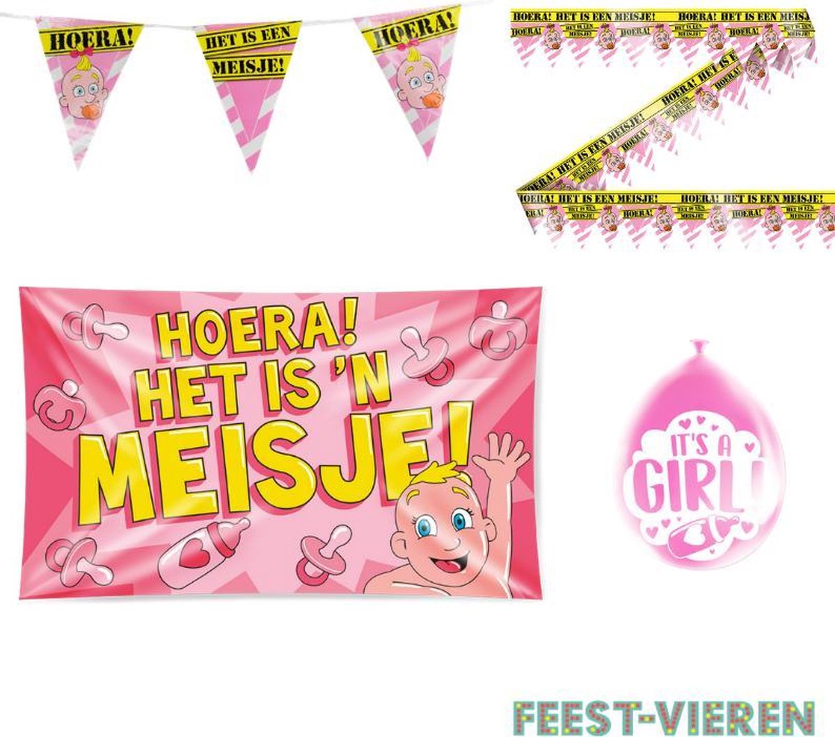 Hoera een meisje | Geboorte meisje versiering pakket