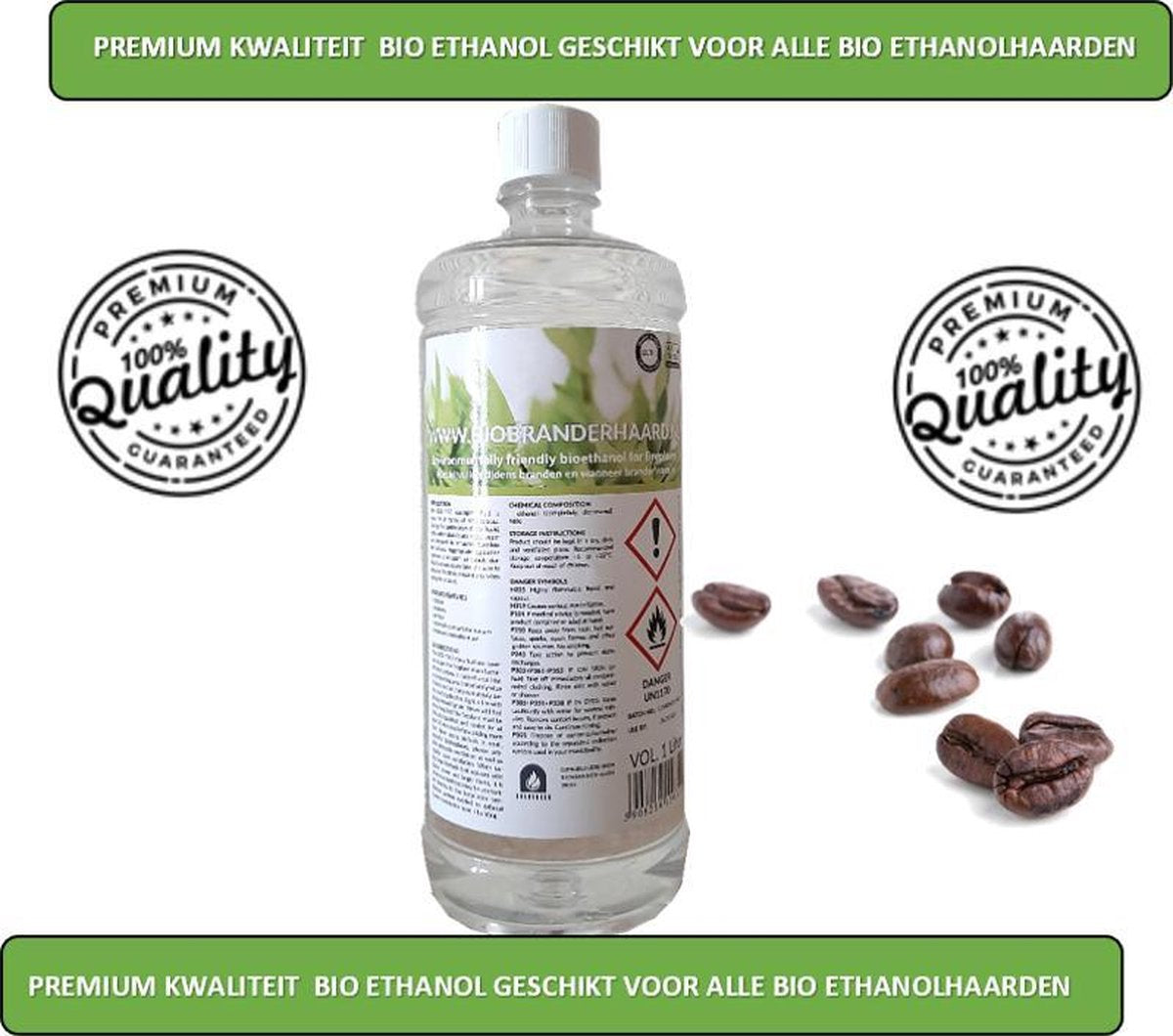 biobranderhaard | bio ethanol koffiegeur| fles 1000 ml | bio ethanolhaard vulling | sfeerhaarden bio ethanol | sfeerhaardvulling